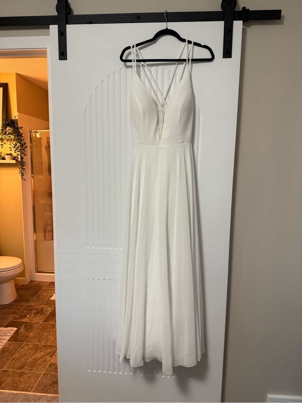 Elegant White V-Neck Strappy A-Line Wedding Dress